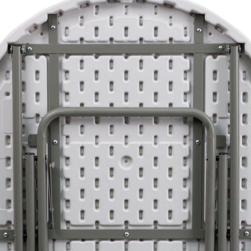 Gray Metal 31.5'' Round White Plastic Folding Table