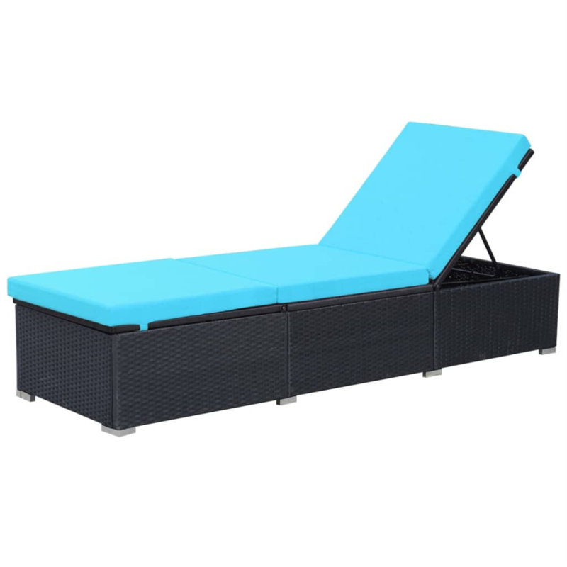Silvestro 78" Long Single chaise with Cushions, Black, Blue