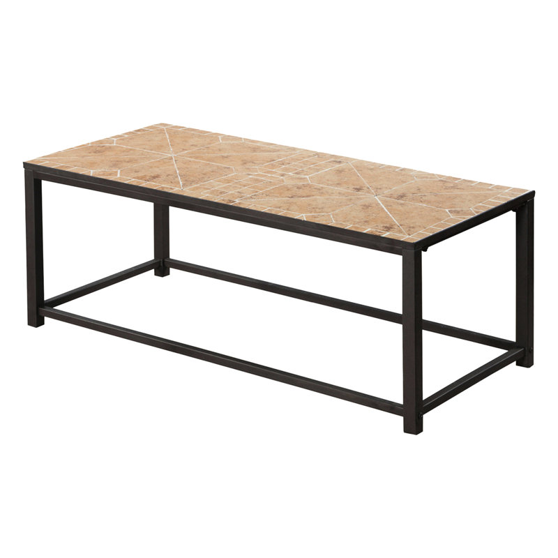 Table basse de 42 po pour la décoration intérieure du salon - Plateau rectangulaire en carrelage brun et plateau d'appoint transitionnel en métal robuste