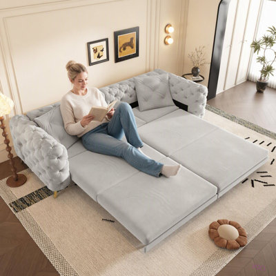 Canapé-lit convertible 3 en 1 de 248 cm (97,7 po), profondeur d'assise de 72 cm (28,4 po), canapé-lit gigogne moderne rembourré, canapé 4 places avec pouf amovible pour appartement, bureau, chambre