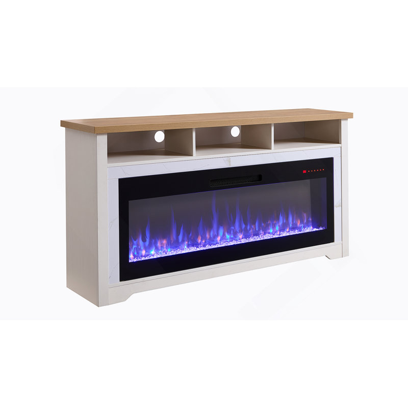 Meuble télé 70 po pour téléviseur de 70 po ou moins, avec foyer électrique intelligent 60 po, blanc