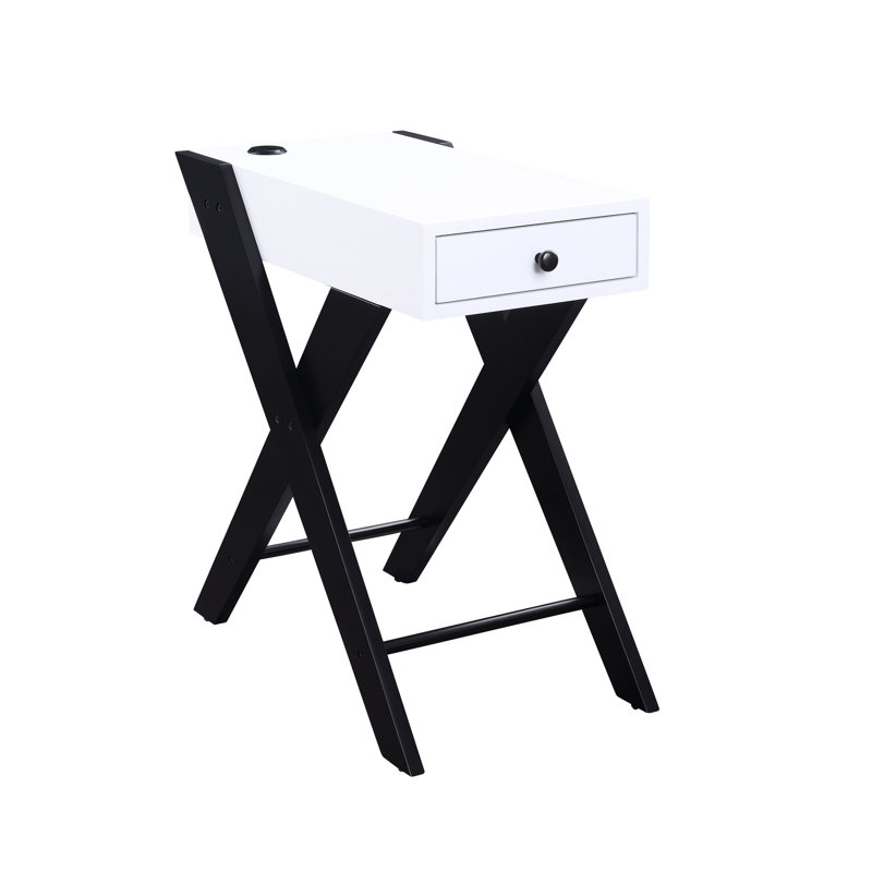 Accent Table With USB Charging Dock, White