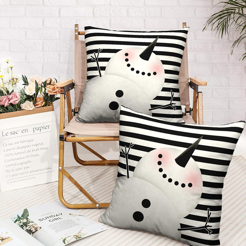 Ensemble de 2 taies d'oreiller froides pour l'hiver, ensemble de 2 taies décoratives à rayures noires et blanches