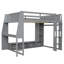 Lit mezzanine double en bois pleine grandeur avec bureau, DEL, tablettes multiples et support à vêtements suspendu, gris