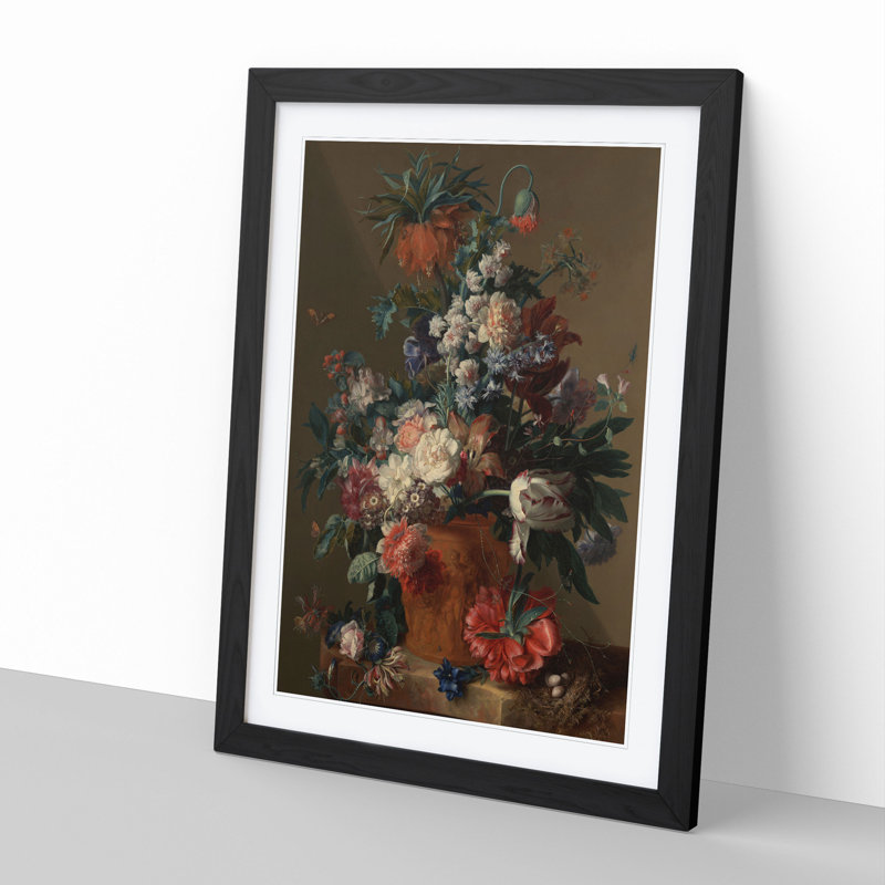 Still Life with Flowers Vol.13 by Jan Van Huysum - Picture Frame Painting, 90cm H x 65cm W x 2cm D, Black