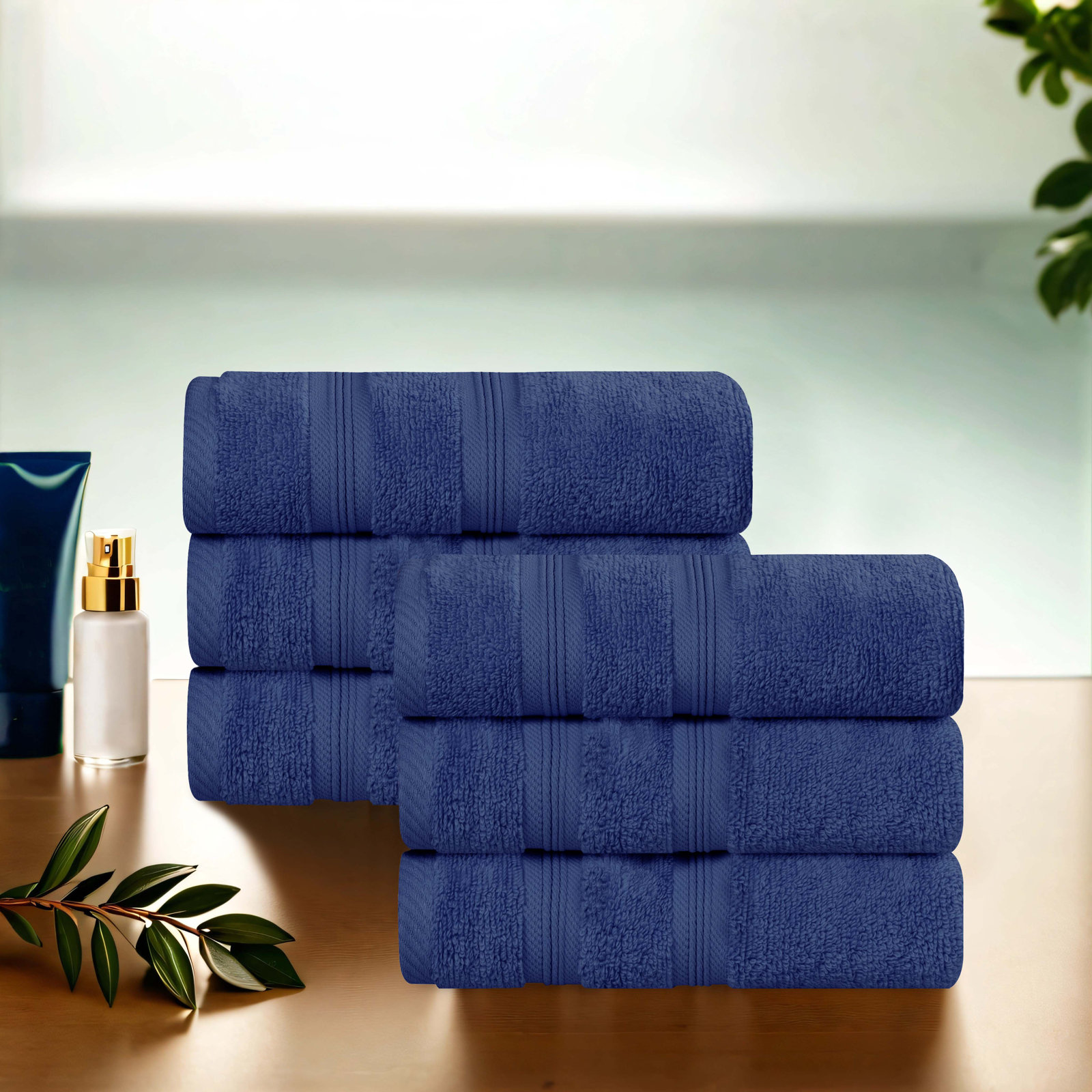 6-Piece Zero-Twist Quick-Dry Cotton Towel Set, Navy Blue