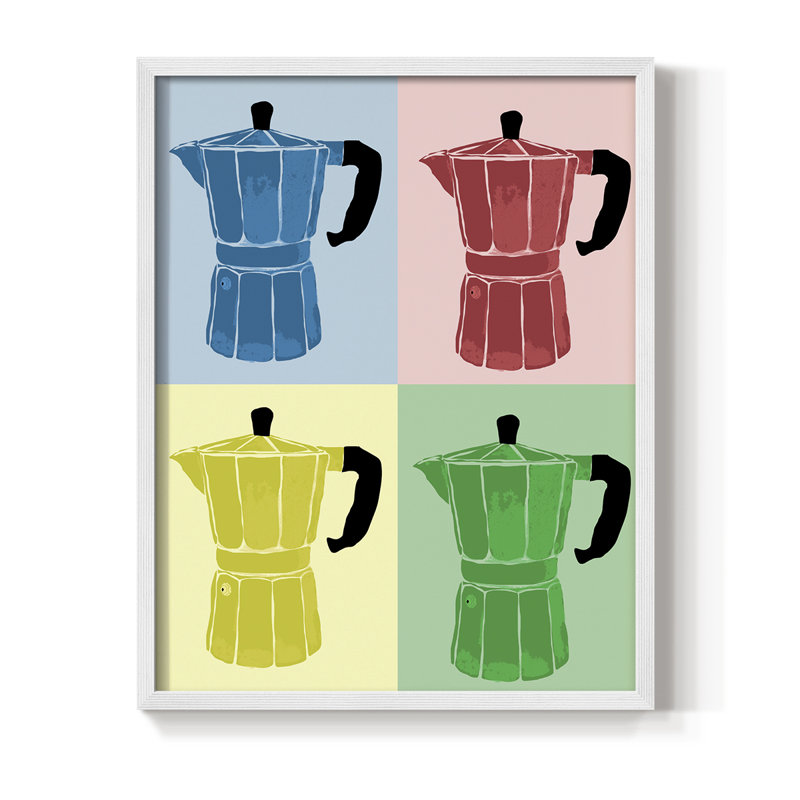 Impression encadrée Moka Pot Colorblock - bois massif, H 11 po x l 9 po, Blanc