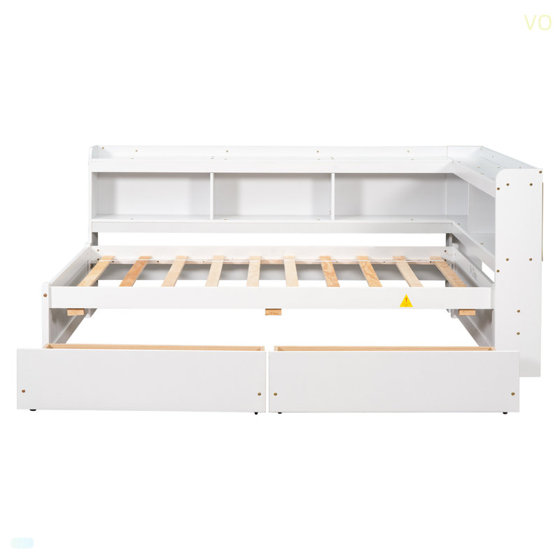 Bed With L-Shaped Bookcases,Drawers