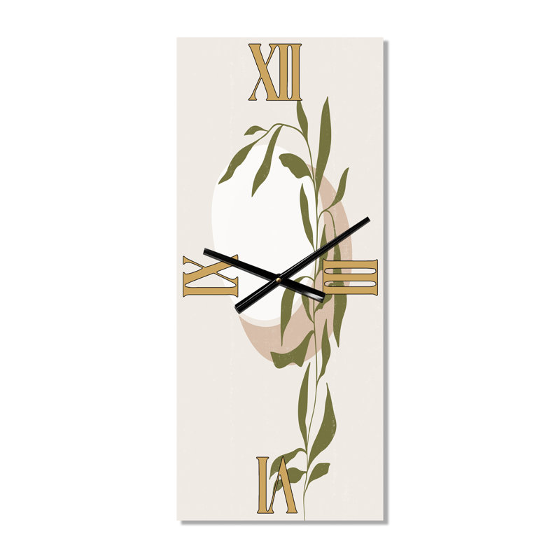 Horloge murale moderne abstrait soleil et lune avec feuille verte III, Grand
