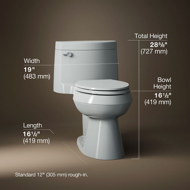 Cimarron® 1.28 GPF Water Efficient Elongated One-Piece toilet (Seat Included), Left-Hand, Ice Grey
