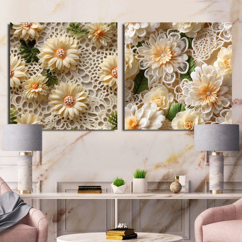 Cormac - Ensemble de 2 collages carrés floraux, H 36 po x l 73 po, Toile tendue