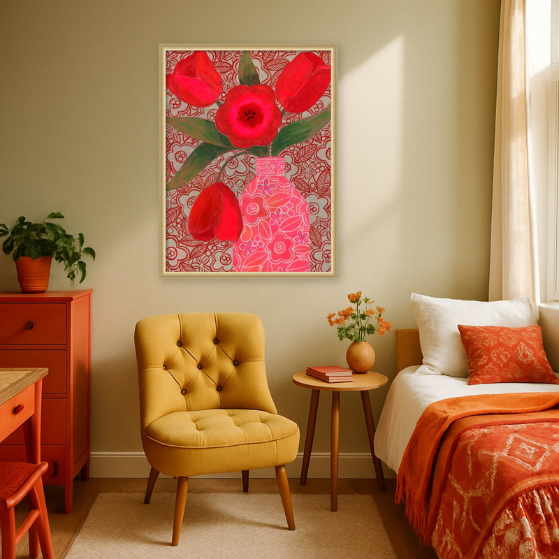 «Red Tulips» par Susan, reproduction d'art sur toile encadrée, Or de Florence
