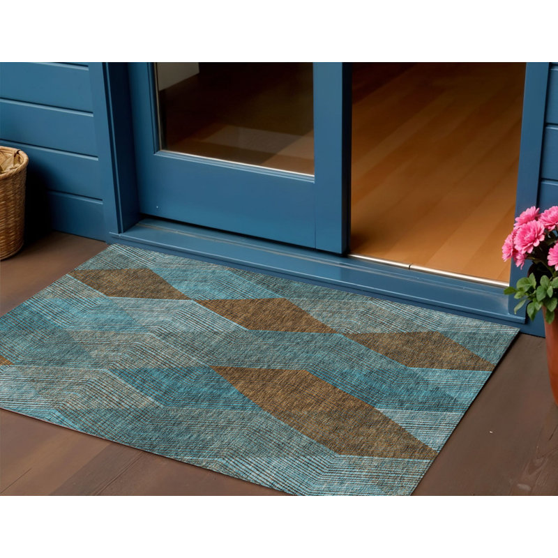 Tapis intérieur / extérieur lavable bleu sarcelle / bleu argile 3 pi x 5 pi Arpin