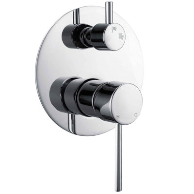 Chrome Mixer Manual Bathroom Tap Round Double Concealed Diverter Shower Valve