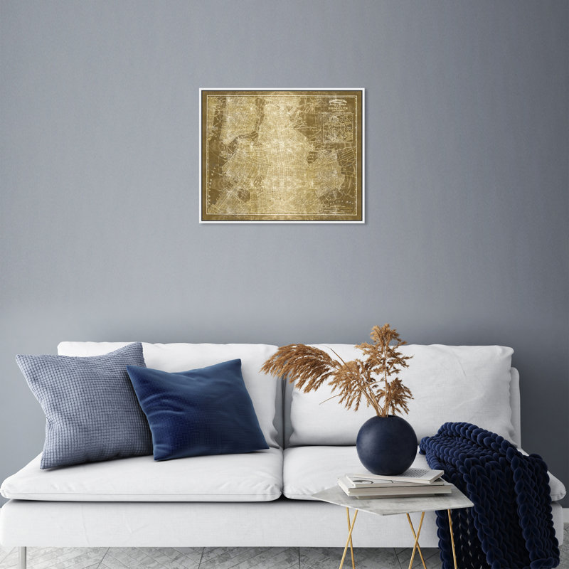 Impression sur toile Brooklyn Map 1891, Cadre en bois blanc, H 21 po x l 25 po