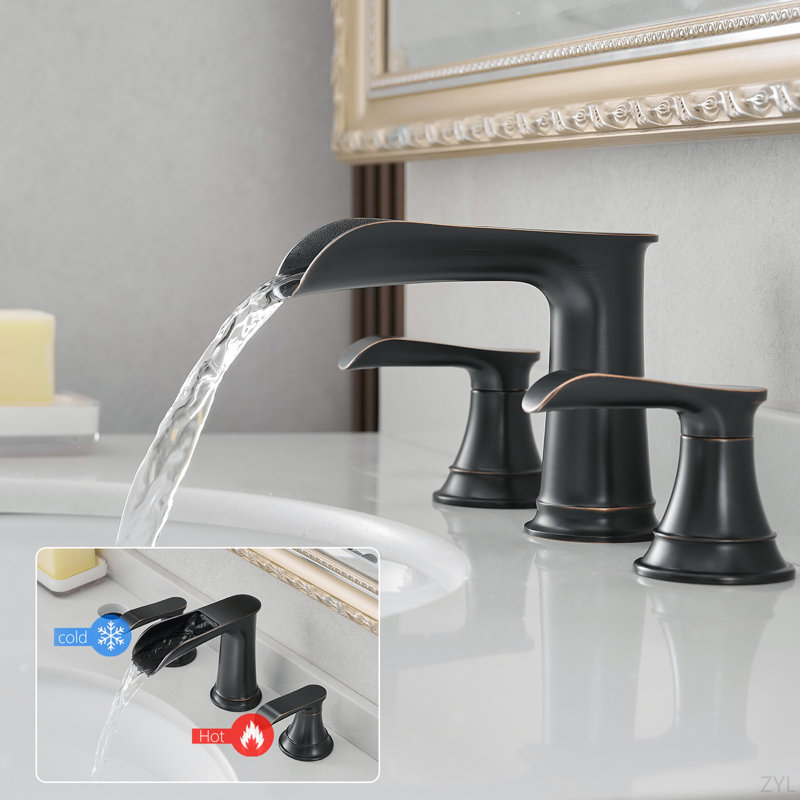 Bathroom Faucets For Sink 3 Hole And 8 Inch Widespread Bathroom Sink Faucet With Pop Up Drain Double Lever Handle Faucet Bathroom Vanity Faucet Basin Mixer Tap Faucet With Hose