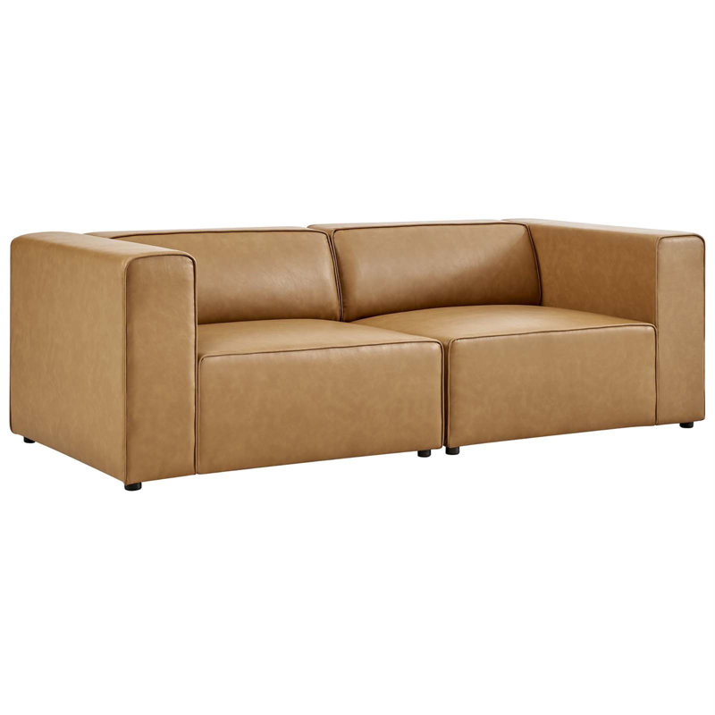 Mingle Vegan Leather 2-Piece Sectional Sofa Loveseat, Tan Faux Leather