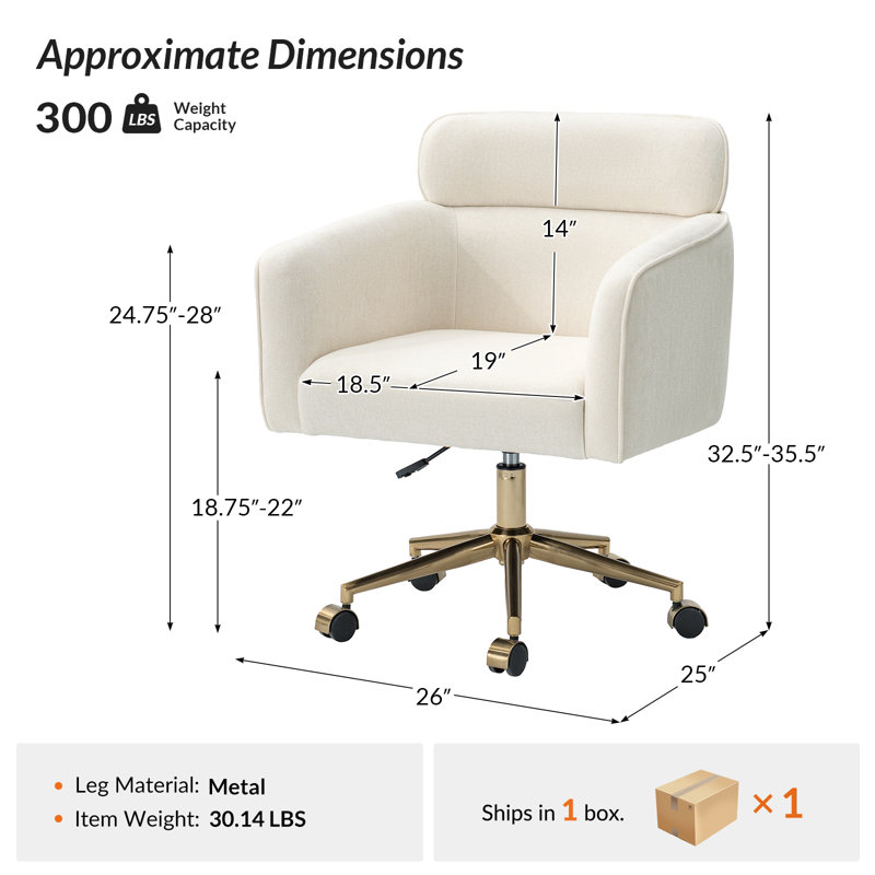 Chaise de bureau Modern Tarn, Ivoire ivoire