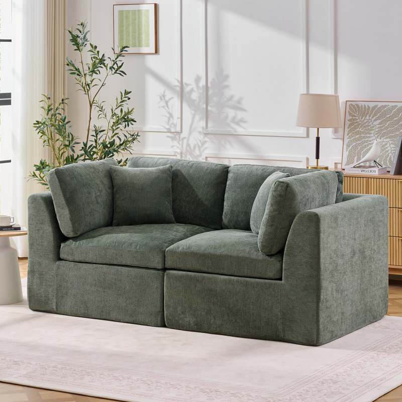 Canapé à deux places Boneless de 80 pouces avec accoudoirs et coussins décoratifs, Dark Green