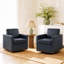 Fauteuil pivotant carré moderne en similicuir bleu marine avec base matel (ensemble de 2)-1414379577