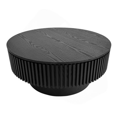 31.5'' Round Coffee Table With Storage Solid Wood Veneered Modern Coffee Table Accent Tea Table For Living Room, Bedroom, Apartment Or Office, Black