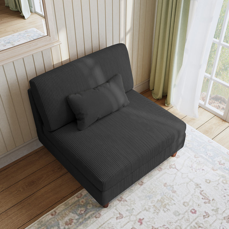 Seemab 102.1Cm Wide Slipper Chair, Grey Corduroy