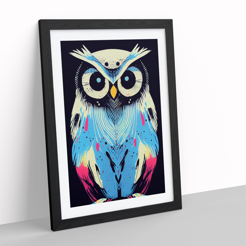 Paint Splashed Owl - Framed Print, Black, 34cm H x 25cm W x 2cm D
