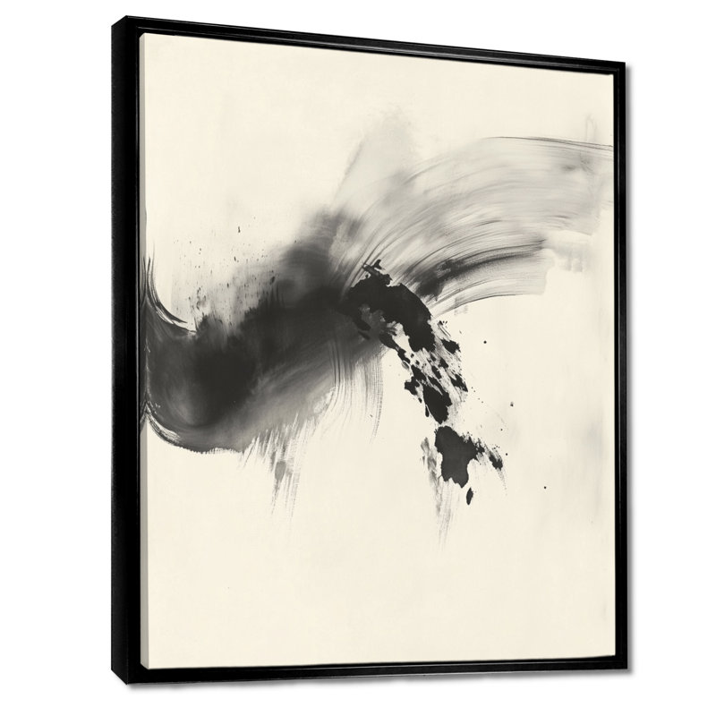 Toile noire et blanche, art mural encre zen, Wendelien, H 40 po x l 30 po, Cadre flottant noir