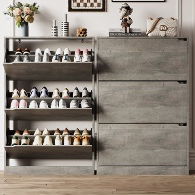 3-Tier Shoe Storage Cabinet with Flip Drawers, 16-20 Pair Free Standing Shoe Organizer 31.5''W for Entryway（Set of 2）