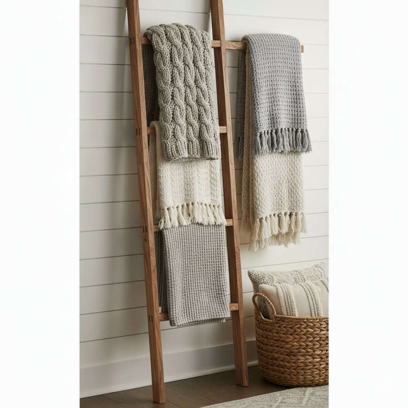 Porte-serviettes matelassé en bois rustique Farmhouse, Beige