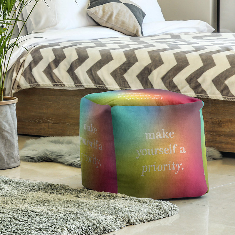 Upholstered Ottoman, Red/Yellow/Blue