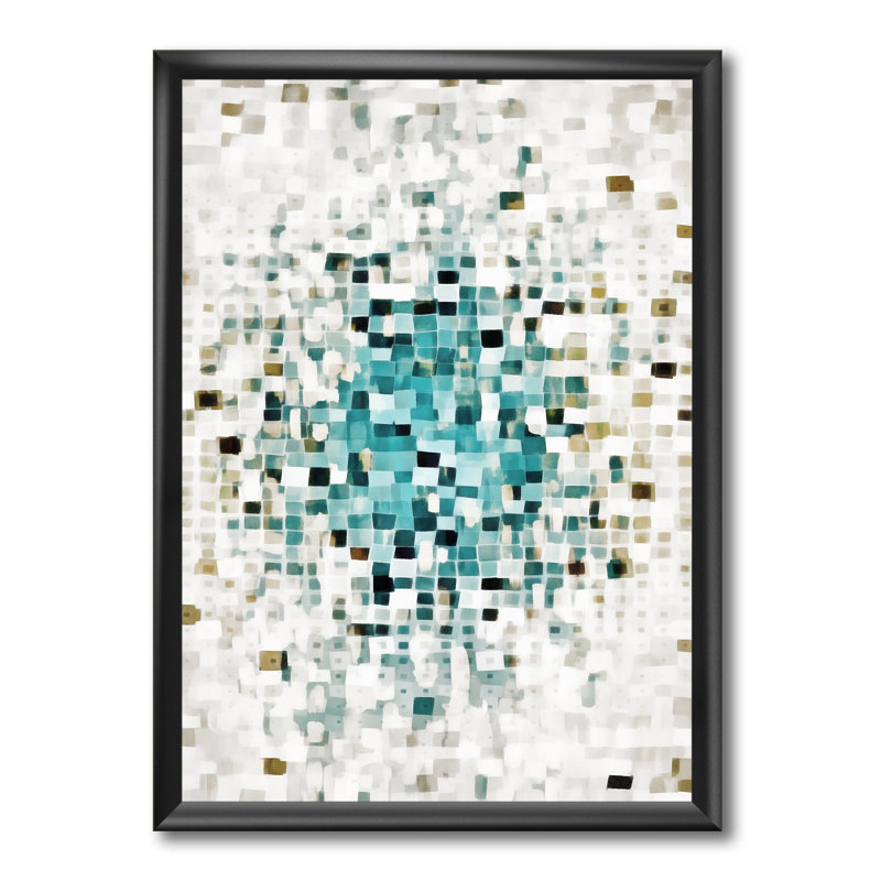 «Geometric Blue Spots II», reproduction d'art sur toile, H 20 po x l 12 po x P 1po, Cadre flottant doré