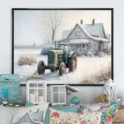 «Tractor at the Barn in Winter II», peinture sur toile