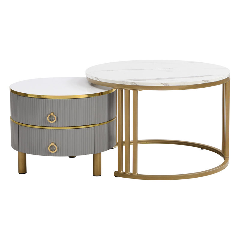 Asbey Coffee Table with Storage, White/White Marble, Grey