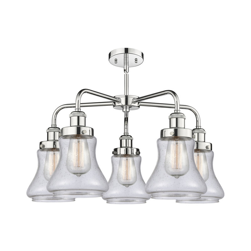 Lustre suspendu 5 lumières 24 po Bhanupriya, Bullé, Chrome poli
