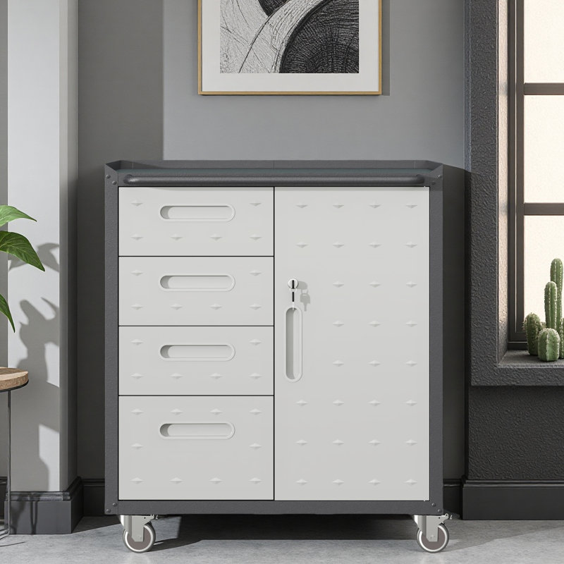 Sturdy Metal Tool Storage Cabinet With Wheels-Tool Storage Cabinet For Garage, Office, And Home Organizer Solutions, Gray