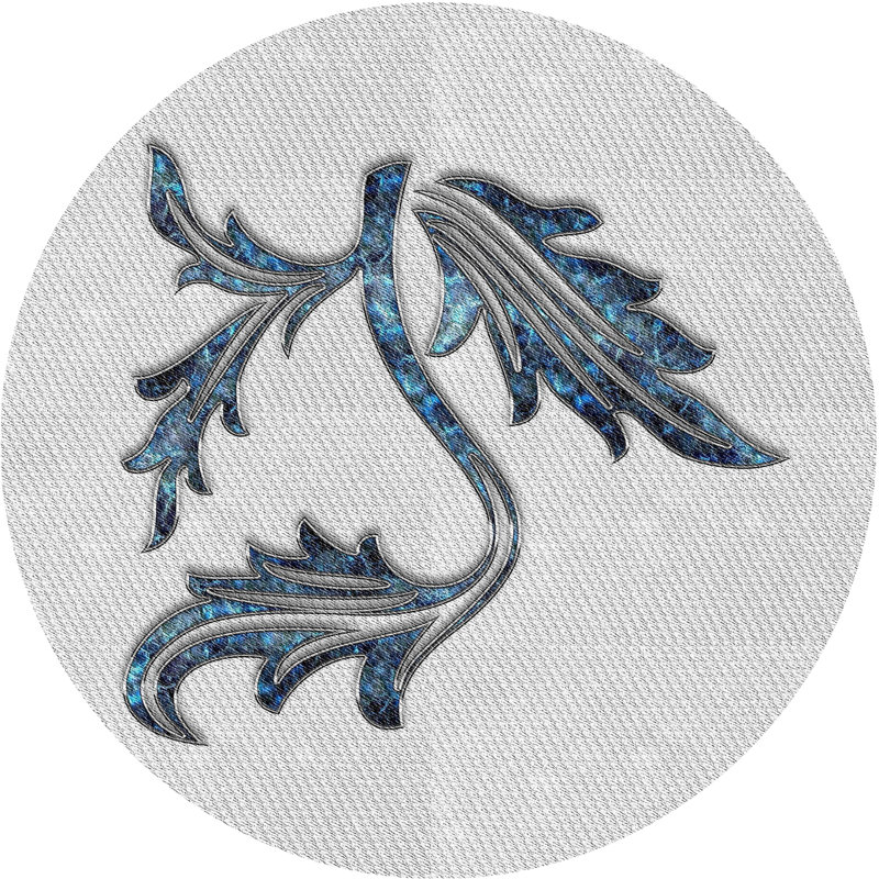 Tapis gris/noir/bleu à motifs, Rond 4 pi