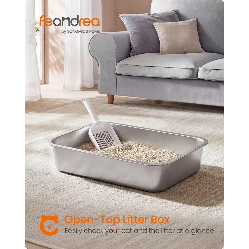 Boxal Stainless Steel Litter Box, 15cmH x 35cmW x 50cmD