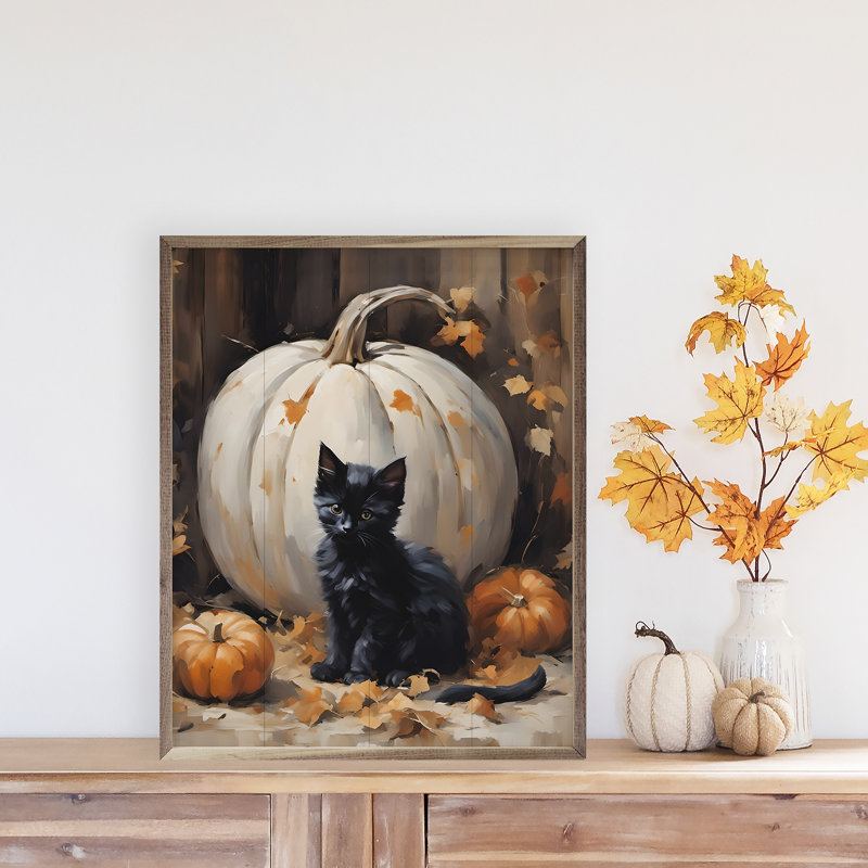 " Kitten With White Pumpkin ", 10" H x 8" W
