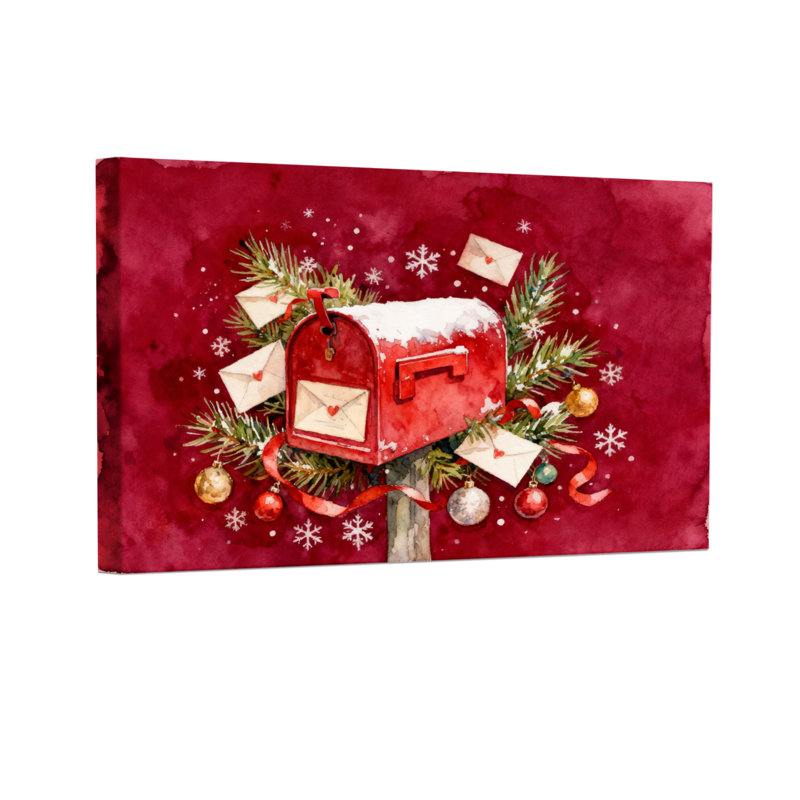 Boîte aux lettres de Noël avec neige et décorations, ensemble de 3 impressions sur toile, H 20 po x l 30 po