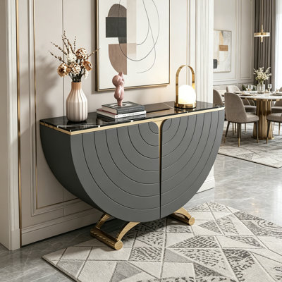 Console moderne en pierre frittée demi-ronde