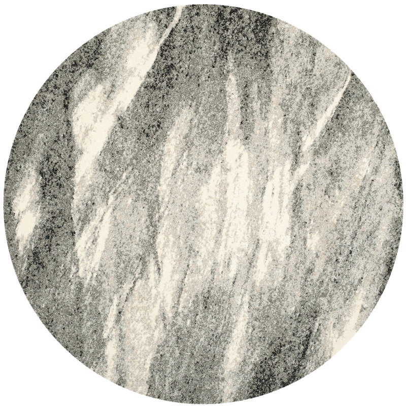 Tapis gris et ivoire abstrait Kruse, Rond 4 pi, Grey