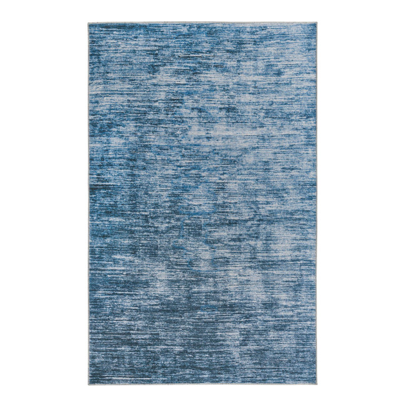 Tapis bleu en chenille tissé à la machine Montagne, Rectangle de 5 pi x 8 pi