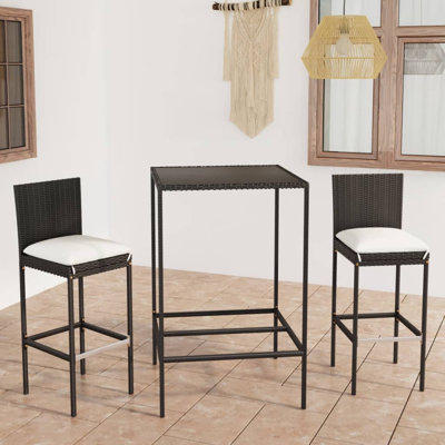 Ensemble de table de bar et tabourets avec coussins en rotin