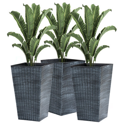 Outsunny Set Of 3 Tall Planters With Drainage Hole, Outdoor Flower Pots, Indoor Planters For Porch, Front Door, Entryway, Patio And Deck