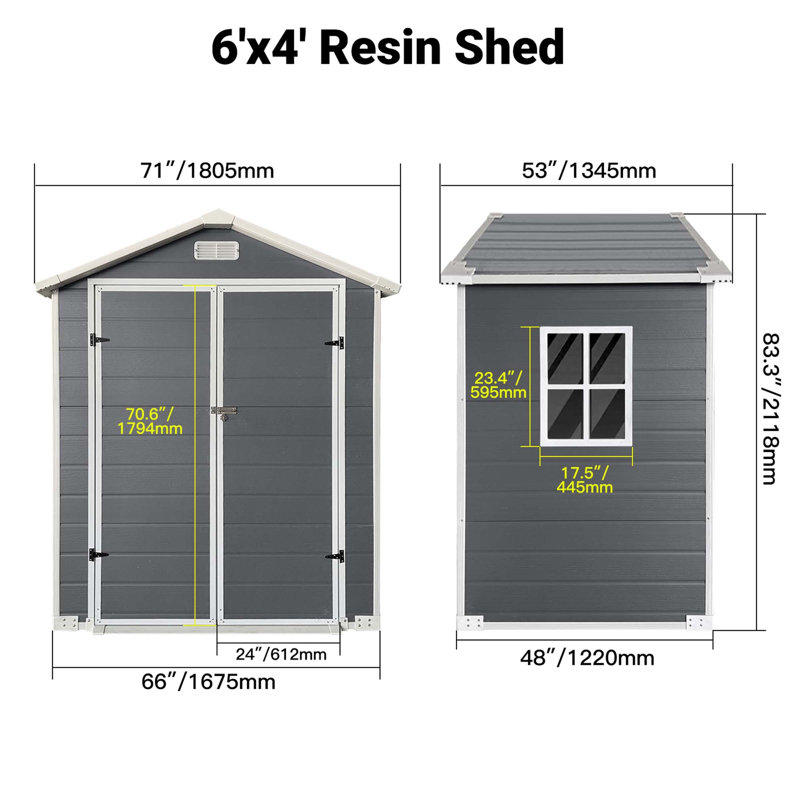 6Ft X 4Ft Plastic Outdoor Storage With Floor And Lockable Door Plastic Garden Shed For Backyard, Lawn, Cold Grey, Gris