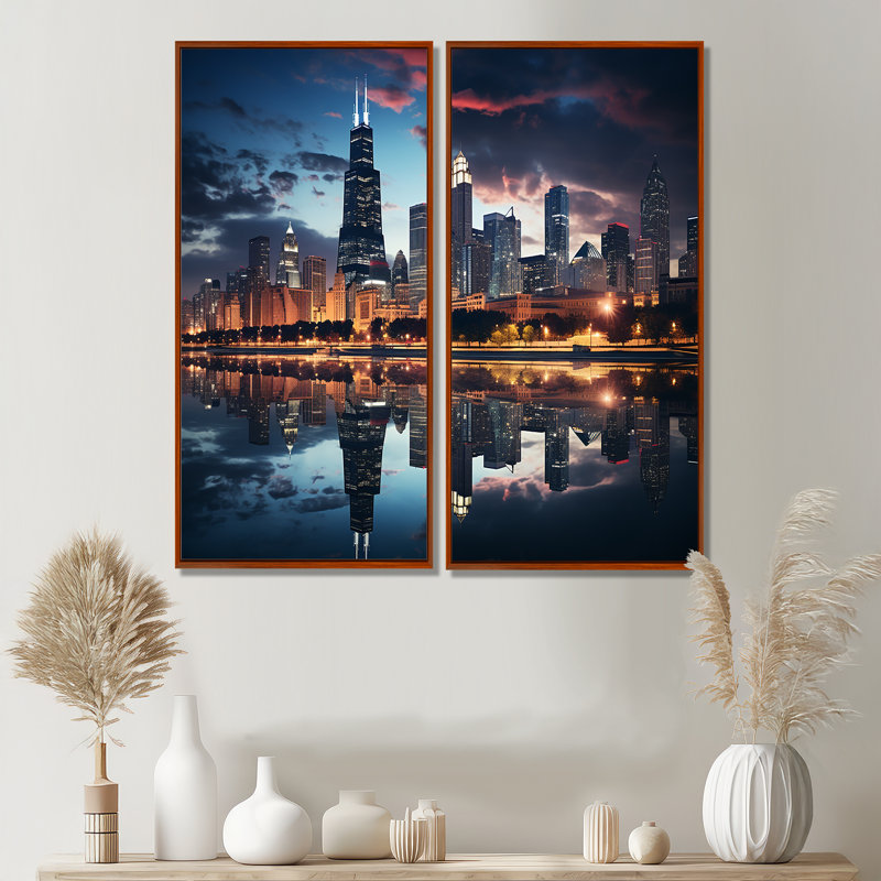Laine - Large Chicago, ensemble de 2 reproductions d'art sur toile, 40" H x 40" W, Impression encadrée flottante, Brown