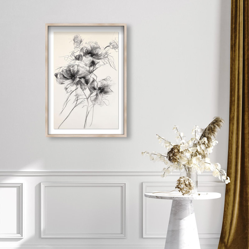 Oliver Gal Pencil Blossom II Floral & Botanical - Luxury Shadowbox Framed Wall Art, Cream, 26" H x 18" W