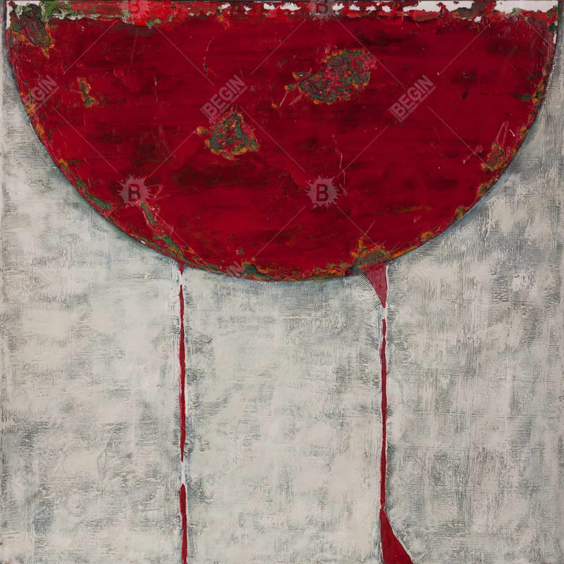 Demi-cercle rouge - formes sur toile grise pour la décoration intérieure