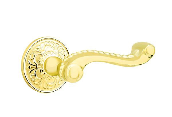 Mortaise intérieure Emtek avec rosette et levier de corde Lancaster, Gauche, Laiton non laqué